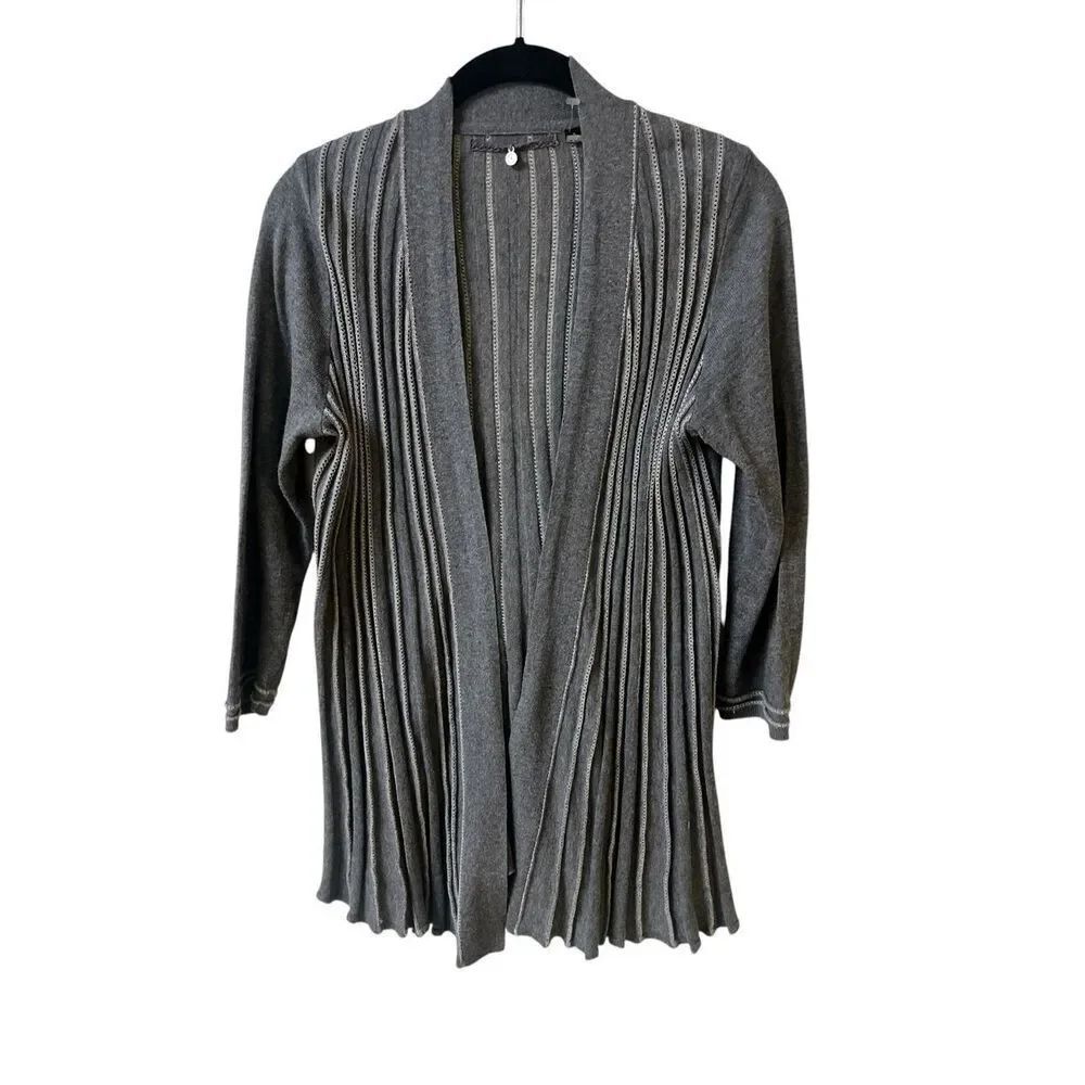 Anthropologie cardigan sweater by Knitted & Knotted accordion pleated gray with